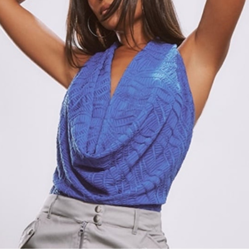 Electric Blue Textured Cowl Neck Blouse